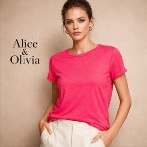 Alice + Olivia Hot Pink Short-Sleeve Crewneck Tee